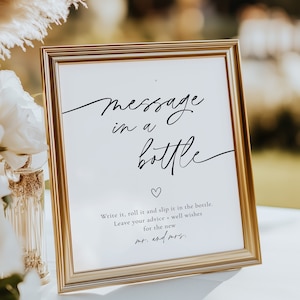 Message In A Bottle Sign Printable, Minimalist Wedding Advice Sign, Message In A Bottle Guest Book Sign, Message to the Mr. and Mrs.