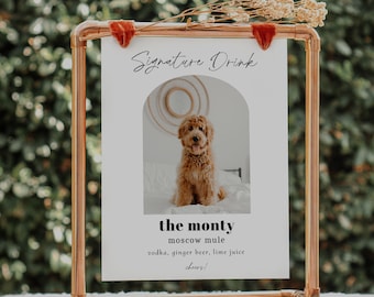 Dog Signature Drinks Sign Template, Pet Signature Cocktails Sign, Wedding Bar Menu Sign with Pets, Edit with Corjl, Instant Download