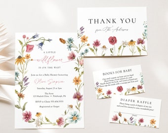 Wildflower Baby in Bloom Shower Invitation BUNDLE, Printable Template Set, INSTANT DOWNLOAD