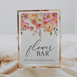 Flower Bar Zeichen, Citrus rosa Blumen, kleine Cutie Baby Shower/Haupt Squeeze Brautdusche Download, machen Sie Ihren eigenen Blumenstrauß druckbare Zeichen