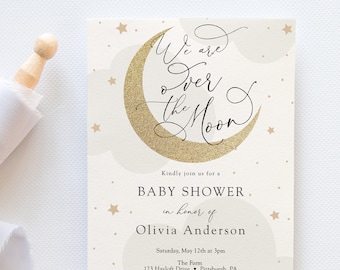 We are over the Moon Baby Shower Invitation, Gender Neutral Twinkle Little Star, Printable Template, INSTANT DOWNLOAD #AP3g_BB