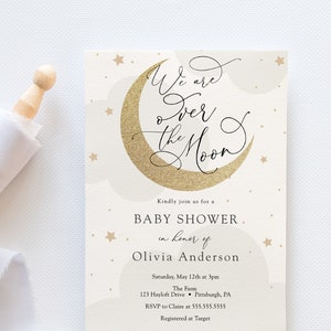 We are over the Moon Baby Shower Invitation, Gender Neutral Twinkle Little Star, Printable Template, INSTANT DOWNLOAD #AP3g_BB