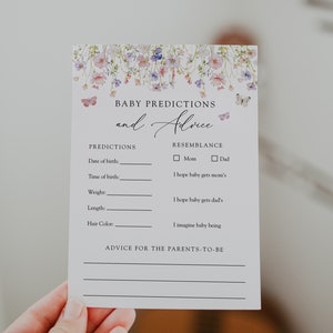 Wildflower baby voorspellingen en advies sjabloon, bloem en vlinders baby shower DIY kaart, Templett, #AP50