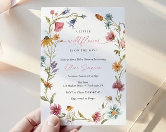 Wildflower Baby Shower Invitation, Boho Baby shower Printable Invite, Invitation Template Instant Download