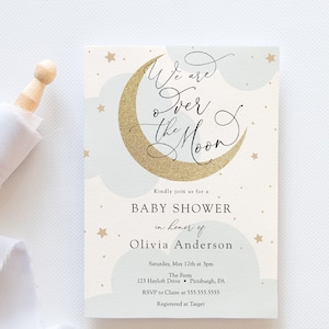 We are over the Moon Baby Shower Invitation, Blue Twinkle Little Star, Printable Template, INSTANT DOWNLOAD #AP3b_BB