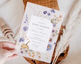 Fall Pumpkin Baby Shower Invitation, A Little Pumpkin On the Way Invite Template, Edit & Print Today, Instant Download 5x7