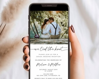 Electronic Minimalist Wedding Reception Invitation Template, Text message, We Tied the Knot, Paperless Digital Reception Download, Templett