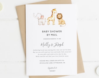 Jungle Baby Shower by Mail Invitation, Long Distance Shower, jungle animals, Printable Template, INSTANT DOWNLOAD BSM