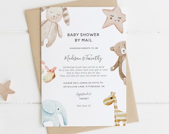 Baby Shower by Mail Invitation, Long Distance Shower, Gender Neutral, Baby Toys, Printable Template, INSTANT DOWNLOAD #BB1-BSM