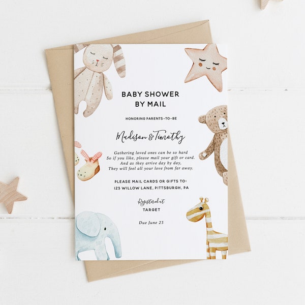 Baby Shower by Mail Invitation, Long Distance Shower, Gender Neutral, Baby Toys, Printable Template, INSTANT DOWNLOAD #BB1-BSM