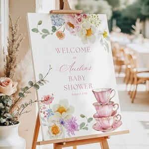 Wildflower Tea Party Baby Shower Welcome Sign (Digital Download)