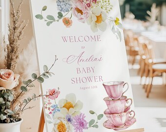 Wildflower Tea Party-welkomstbord babyshower (digitale download)