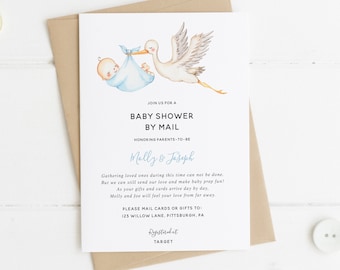 Stork Baby Shower by Mail Invitation: Printable Template (Instant Download)