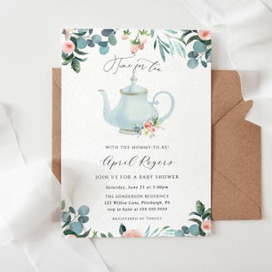 Tea Party Baby Shower invitation Template, Time for Tea Mommy to Be, INSTANT DOWNLOAD, 100% Editable Text, Templett, Printable #AP19_BB