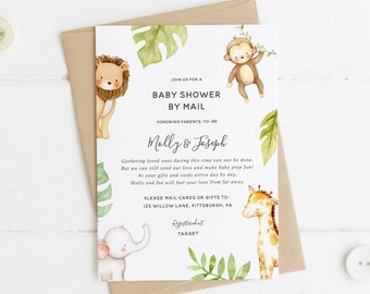 Jungle Baby Shower by Mail Invitation, Long Distance Shower, jungle animals, Printable Template, INSTANT DOWNLOAD #AP26_BSM