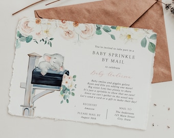 Elefant Sprinkle by Mail Einladung: Rosa Blumen (druckbare Vorlage, Sofort Download)