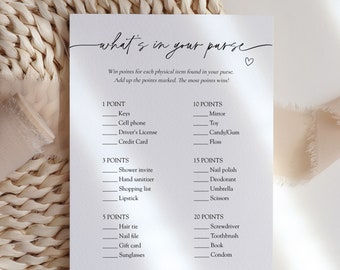 What's In Your Purse Game: Bridal Shower, Baby Shower (Instant Download)