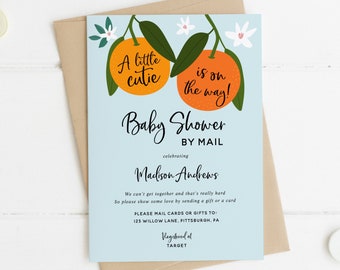Baby Shower by Mail Invitation, Little Cuties Orange Long Distance Shower, Virtual Shower, Printable Template, INSTANT DOWNLOAD BSM