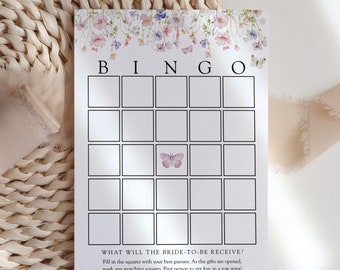 Wildflower Bridal Bingo Card Template, Flower and Butterflies Wedding Shower Game Card, Templett, #AP50