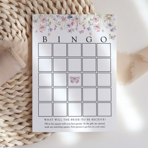 Plantilla de tarjeta de bingo nupcial de flores silvestres, tarjeta de juego de ducha de boda de flores y mariposas, Templett, #AP50