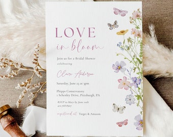 Wildflower Love is in Bloom Invitation, Floral Bridal Shower Invitation Template, Floral Wedding Shower DIY Invite, Templett, #AP50