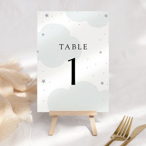 We are over the Moon Baby Shower Table Number Cards, Blue Twinkle Little Star, Instant download template #AP3bs_TC