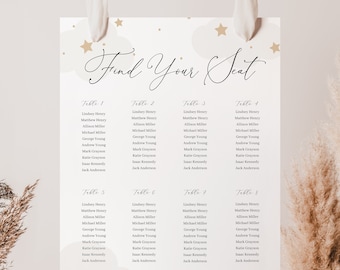 We are over the Moon Baby Shower Seating Chart, Gray Gender Neutral Twinkle Little Star, Instant download template #AP3g_Sign