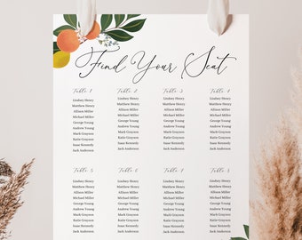 Orange Citrus Seating Chart, Main Squeeze, Little Cutie, Bridal, Baby Shower, Wedding, Instant download template #AP11_Sign