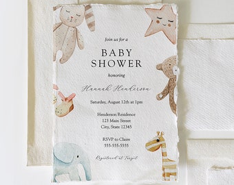 Faire-part pour baby shower, sexe neutre, jouets pour bébé, modèle imprimable, téléchargement immédiat - BB1