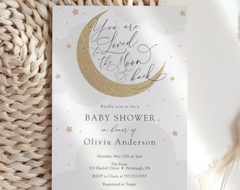 Baby Shower Invitation, You are loved to the Moon and Back, Twinkle Little Star, Printable Template, INSTANT DOWNLOAD #AP3g_BB