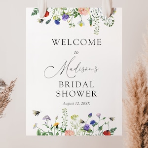 Wildflower Fields and Buzzing Bees Bridal or Baby Shower Welcome Sign, Printable Template, Instant Download #AP18_WS