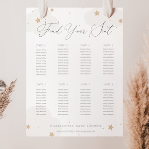 We are over the Moon Baby Shower Seating Chart, Gray Gender Neutral Twinkle Little Star, Instant download template #AP3g_Sign