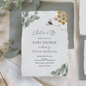 Golden Bee Baby Shower Invitation: Eucalyptus Template (INSTANT DOWNLOAD)