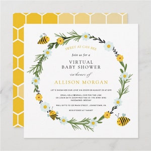 Sweet As Can Bee Virtual Baby Shower Invitation, Printable Template, INSTANT DOWNLOAD #AP30_VBS
