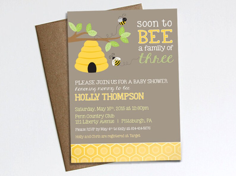 Soon To Bee A Family Of Three Baby Shower Invitation Etsy