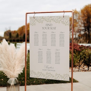 Baby's Breath babyshower zitplaatsen grafiek teken, genderneutrale witte bloemen, doop, afdrukbaar bordsjabloon, Instant Download