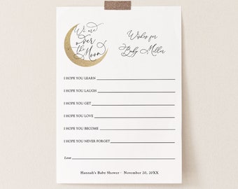 Over the Moon Wishes For the Baby Card, Baby Shower Games, Printable Template, INSTANT DOWNLOAD, #AP3_BBG