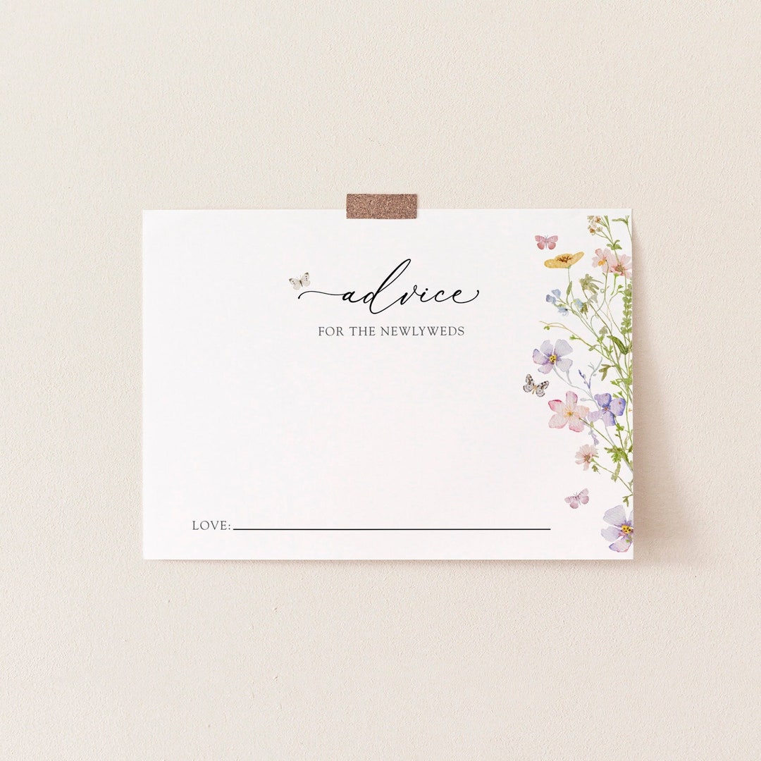 Wildflower Bridal Advice Card Template, Flower and Butterflies Wedding ...