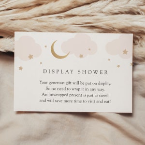 Szablon karty z okazji narodzin dziecka Pink Twinkle Little Star Display Shower Insert, karta z okazji narodzin dziecka Over the Moon Baby Shower, NATYCHMIASTOWE POBIERANIE #AP3p_EC