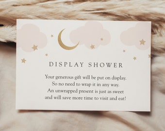 Pink Twinkle Little Star Display Shower Insert card template, Over the Moon Baby Shower enclosure card, INSTANT DOWNLOAD #AP3p_EC