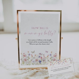 Placa e cartão do jogo de chá de bebê de flores silvestres, Quão grande é a barriga da mamãe, jogo de adivinhação da barriga, Templett, #AP50