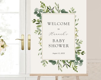 Eucalyptus Baby Shower Welcome Sign, Printable Template, Instant Download #AP15_WS