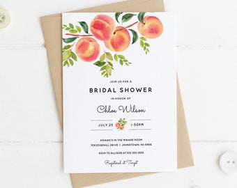 Sweet Peaches Bridal Shower Invitation, Printable Template, INSTANT DOWNLOAD