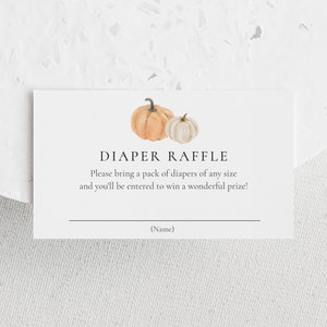 Herfst pompoen baby shower luier loterij bijlage kaart, herfst breng een pakje luiers verzoek invoegen, afdrukbare sjabloon, INSTANT DOWNLOAD