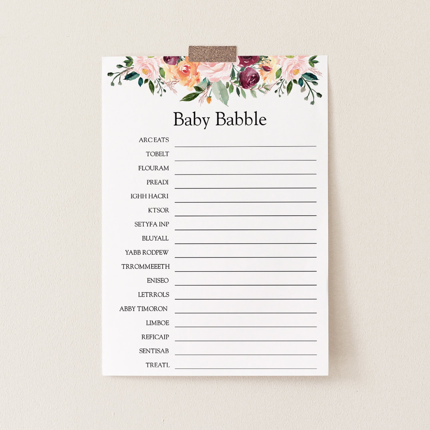 Baby Babble Scramble Baby Shower Game Printable card Time for | Etsy