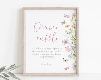 Wildflower Baby Shower Diaper Raffle Sign, Diaper Drop Sign Template, Printable Shower DIY Sign, Edit in TEMPLETT 8x10 Vertical #AP50