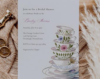 Wildflower Tea Party Bridal Shower Invitation (Instant Download)