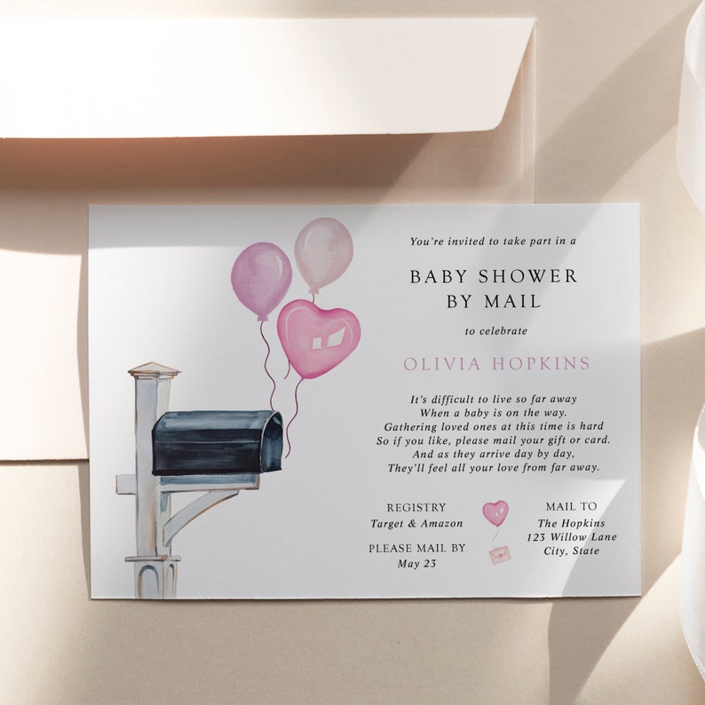 Pink Baby Shower by Mail Invitation Long Distance Shower Etsy
