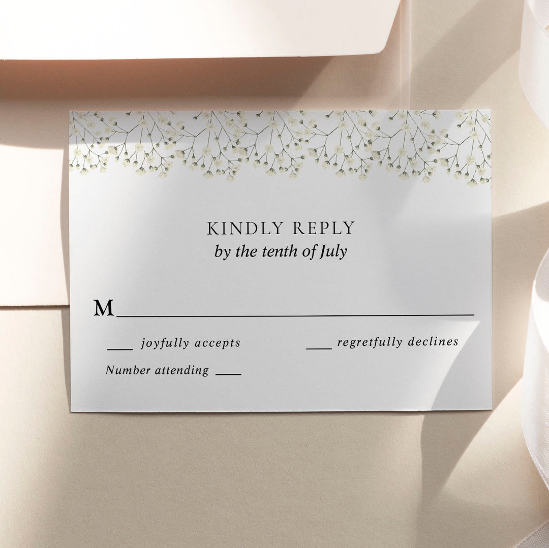 RSVP Card Printable Template, Simple Baby's Breath Response Card ...