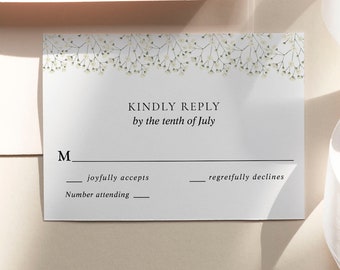 RSVP Card Printable Template, Simple Baby's Breath Response Card, INSTANT DOWNLOAD #AP32